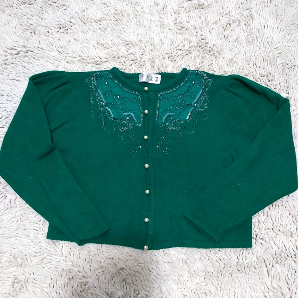 Fizz green embroidered cardigan